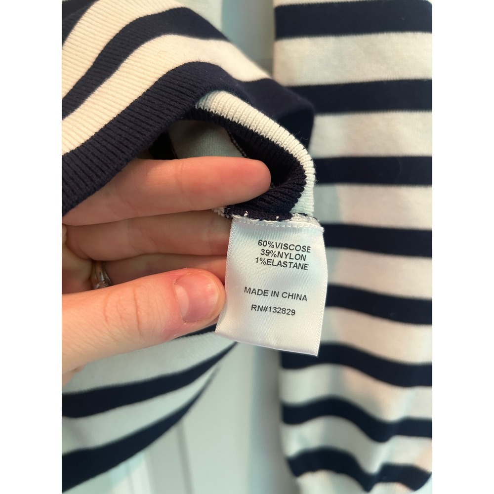 L'academie Striped Boat Neck Knit Sweater Long Sleeve Navy White Size S - Picture 6 of 6